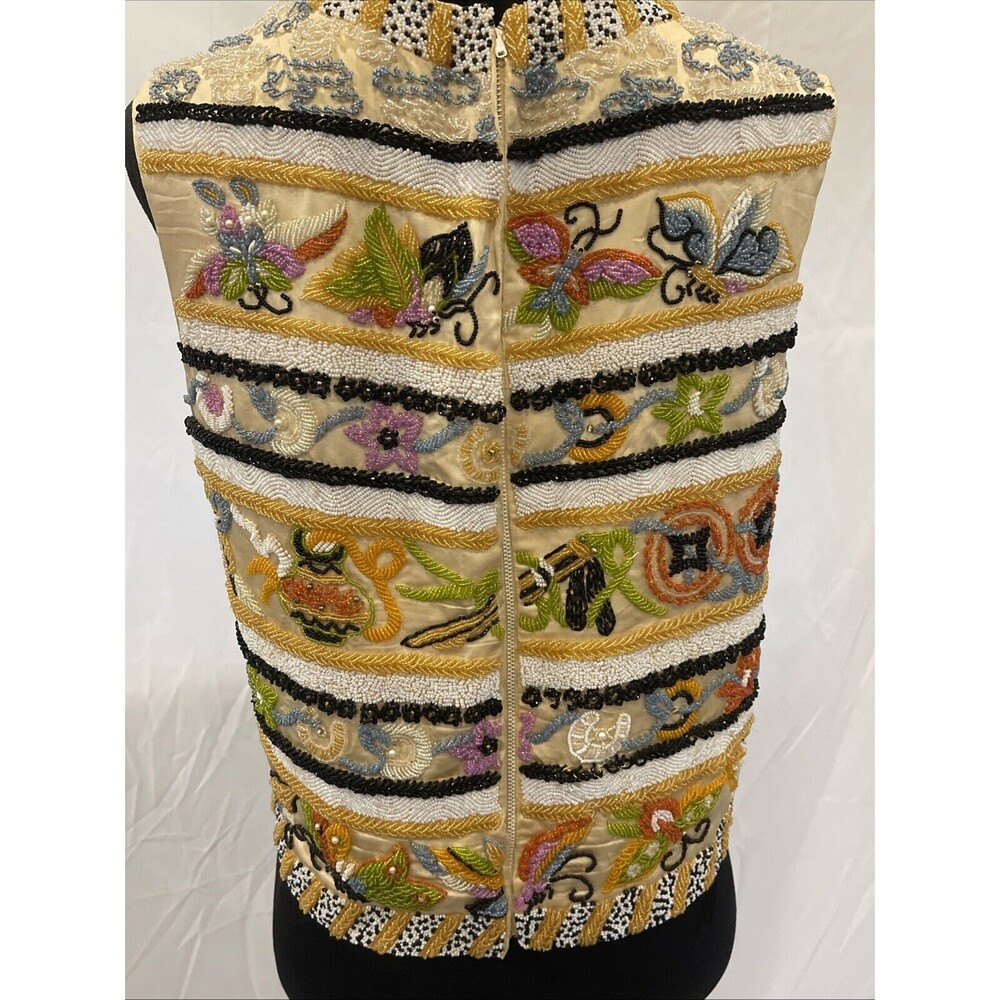 Vintage JO-RO IMPORTS Blouse Heavy Iridescent Beads 50s 60s Butterfly floral 12